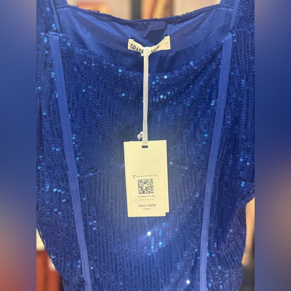 Grace Karin Royal Blue Bustier Corset Clock Sequin Top - Picture 5 of 7